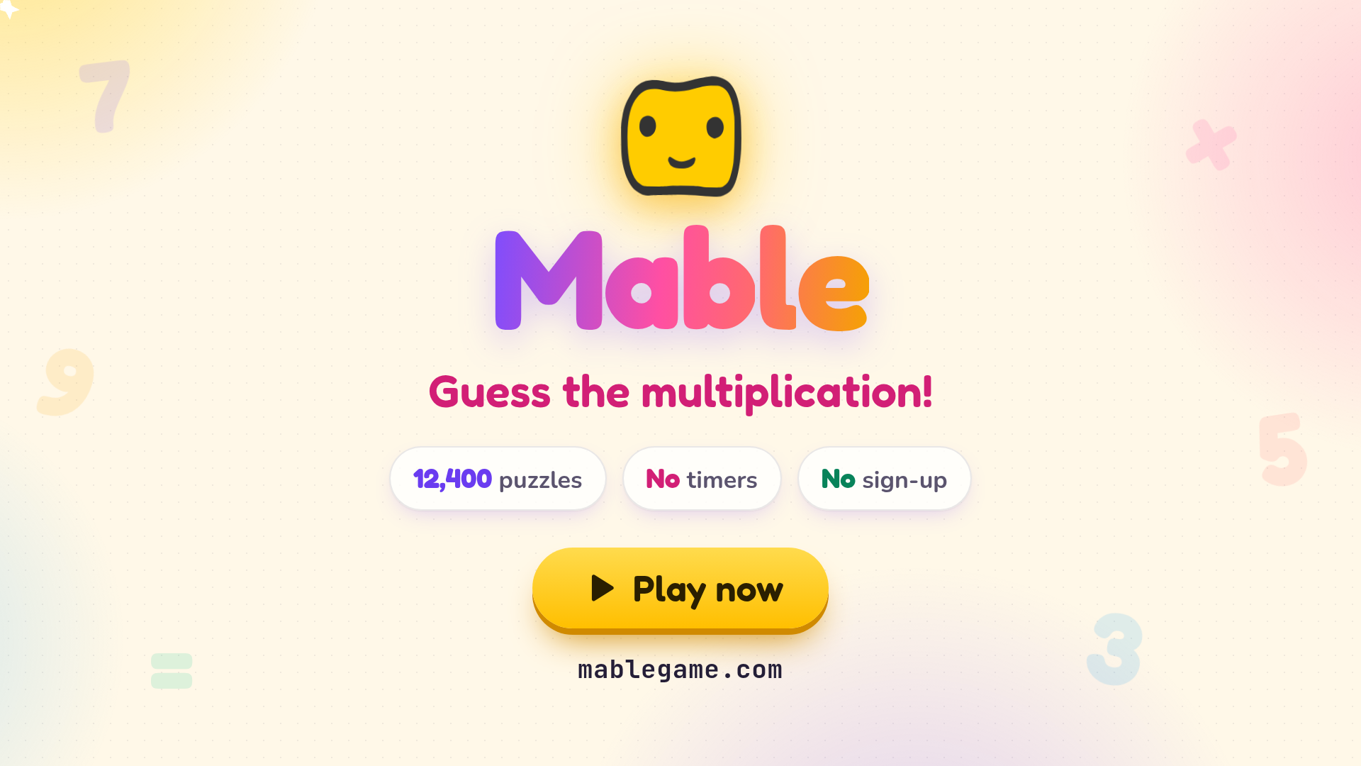 Mable closing card that says guess the multiplication